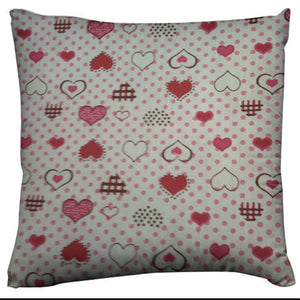 Hearts and Dots Floral Print Decorative Cotton Throw Pillow/Sham Cushion Cover - Red