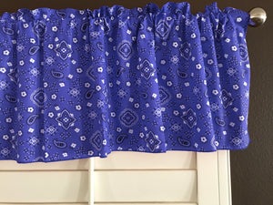 Cotton Window Valance Floral Paisley Bandanna Print 58 Inch Wide - Royal Blue