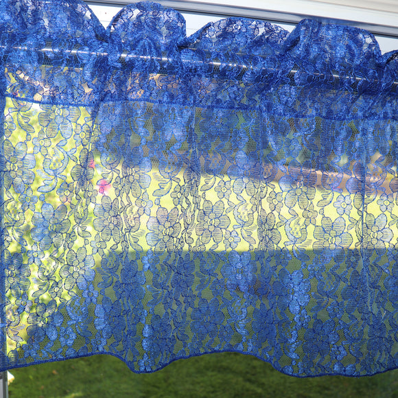Floral Lace Window Valance 58 Inch Wide Royal Blue