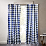 Poplin Buffalo Checkered Window Curtain 56 Inch Wide Black Royal Blue and White