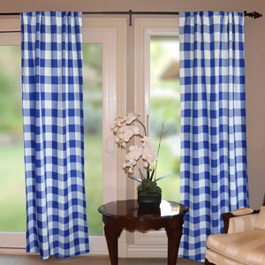Poplin Buffalo Checkered Window Curtain 56 Inch Wide Royal Blue and White