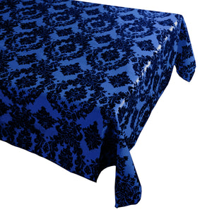 Flocking Damask Taffeta Tablecloth Royal Blue