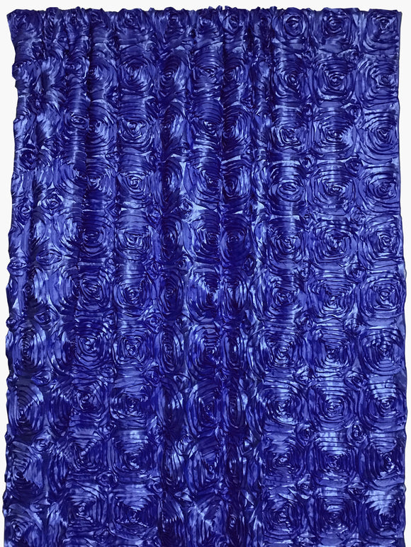 Satin Rosette 3D Pop up Flower Single Curtain Panel 54 Inch Wide Royal Blue