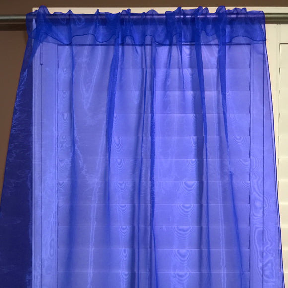 Sheer Tinted Organza Solid Single Curtain Panel 58 Inch Wide Royal Blue