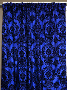 Flocking Damask Taffeta Window Curtain 56 Inch Wide Royal Blue