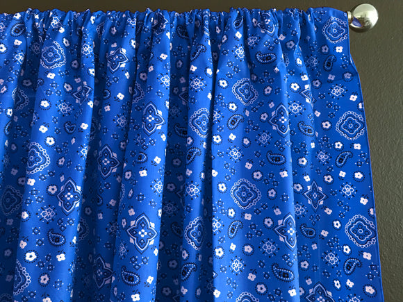 Cotton Curtain Floral Paisley Bandanna Print 58 Inch Wide Royal Blue