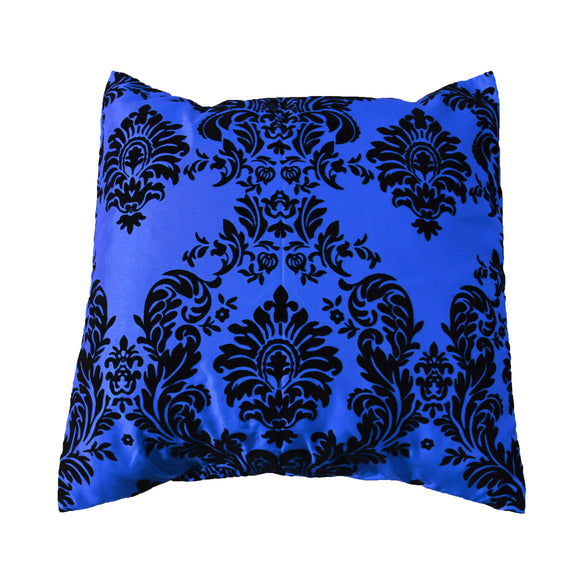 Flocked Damask Decorative Throw Pillow/Sham Cushion Cover Black on Royal Blue