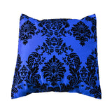 Flocked Damask Decorative Throw Pillow/Sham Cushion Cover Black on Royal Blue