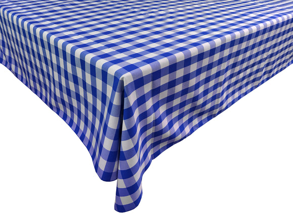 Polyester Poplin Gaberdine Durable Tablecloth Gingham Checkered Plaid Royal Blue