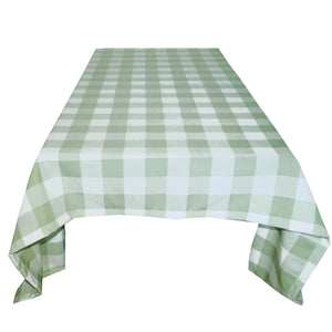Polyester Poplin Gaberdine Durable Tablecloth Buffalo Checkered Plaid Sage and White
