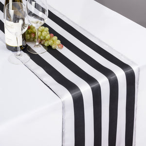Satin Stripe Table Runner - 1 Inch Wide Stripes Black and White