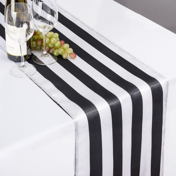 Satin Stripe Table Runner 1 Inch Wide Stripes Black and White