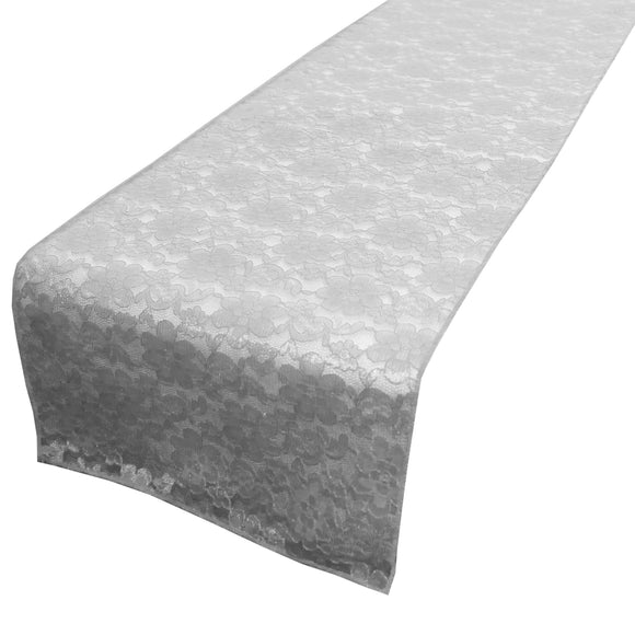 Light Weight Floral Sheer Lace Table Runner / Wedding Table Top Décor (Pack of 8) Silver