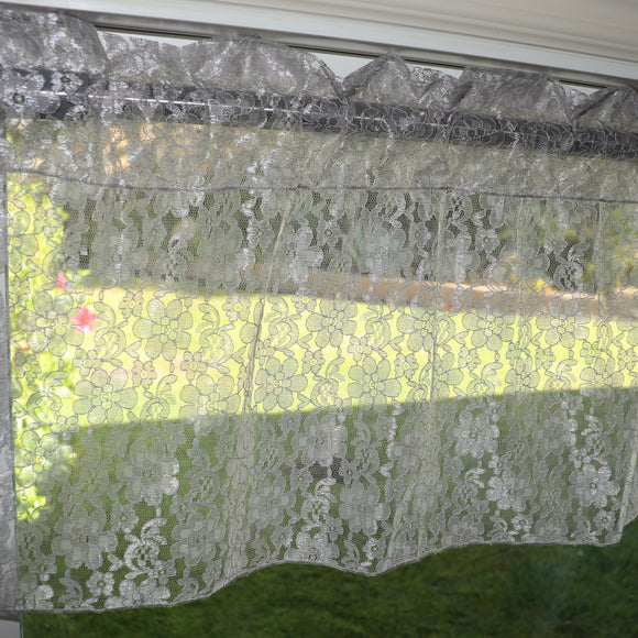 Floral Lace Window Valance 58 Inch Wide Silver