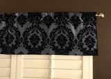 Flocked Damask Window Valance 58" Wide - Black on Silver