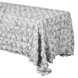 Satin Rosette 3D Pop-Up Floral Tablecloth Silver