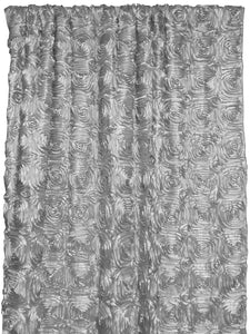 Satin Rosette 3D Pop up Flower Single Curtain Panel 54 Inch Wide Silver
