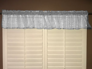 Silver Stars on Sheer Organza Tinted Window Valance 58" Wide Silver
