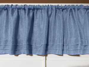 Faux Burlap Window Valance 58" Wide with Pleated Ruffles Slate Blue