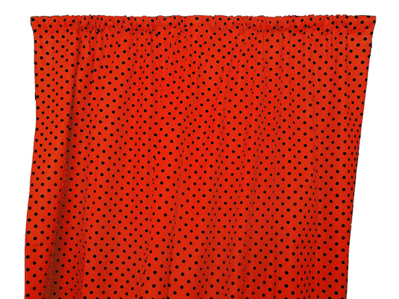 Cotton Curtain Polka Dots Print 58 Inch Wide / Small Dots Black on Red