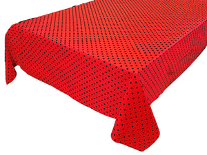 Cotton Tablecloth Polka Dots Print Small - Black Dots on Red
