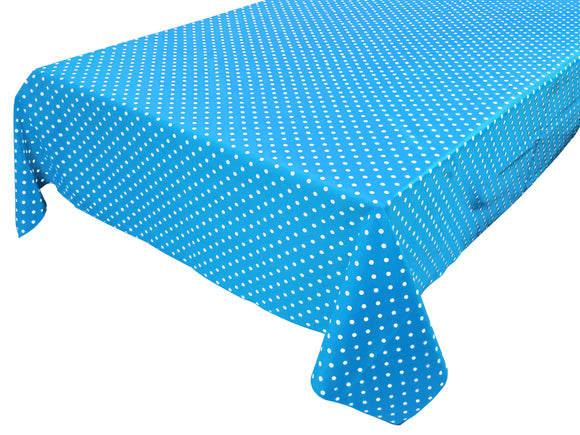 Cotton Tablecloth Polka Dots Print / Small White Dots on Turquoise