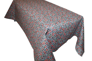 Cotton Tablecloth Floral Print Small Flowers Allover - Red on Black