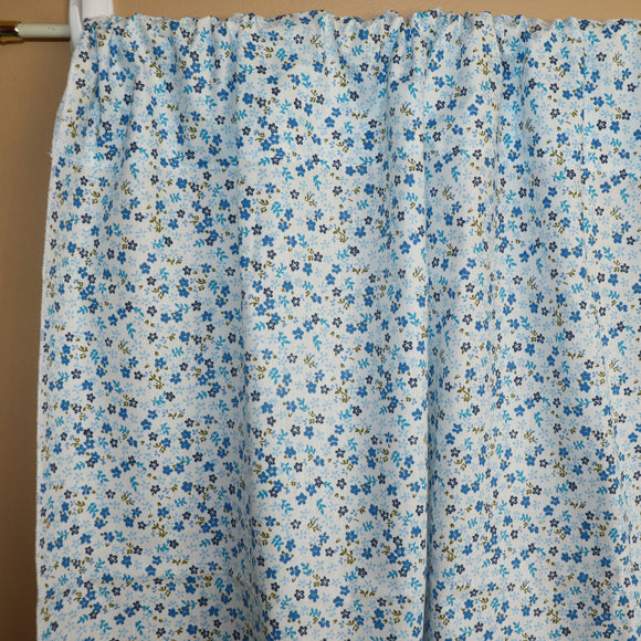 Cotton Curtain Floral Print 58 Inch Wide Small Flowers Allover Blue on White