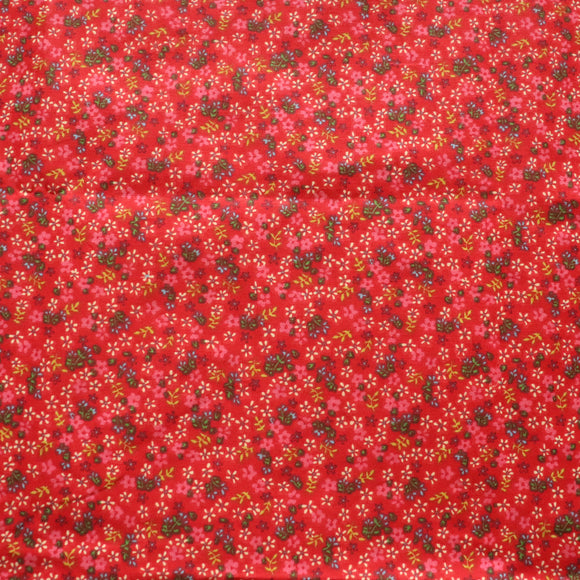 Cotton Curtain Floral Print 58 Inch Wide Small Flowers Allover Red
