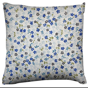 Cotton Floral Small Flowers Throw Pillow/Sham Cushion Cover - Blue on White
