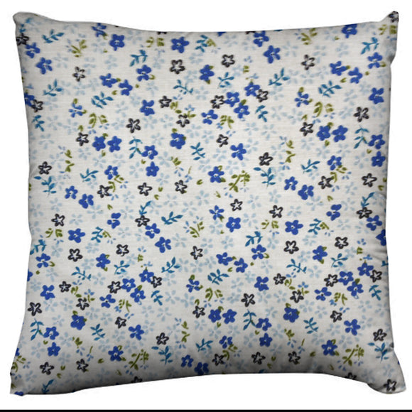 Cotton Small Flower Print Floral Decorative Throw Pillow/Sham Cushion Cover Blue on White
