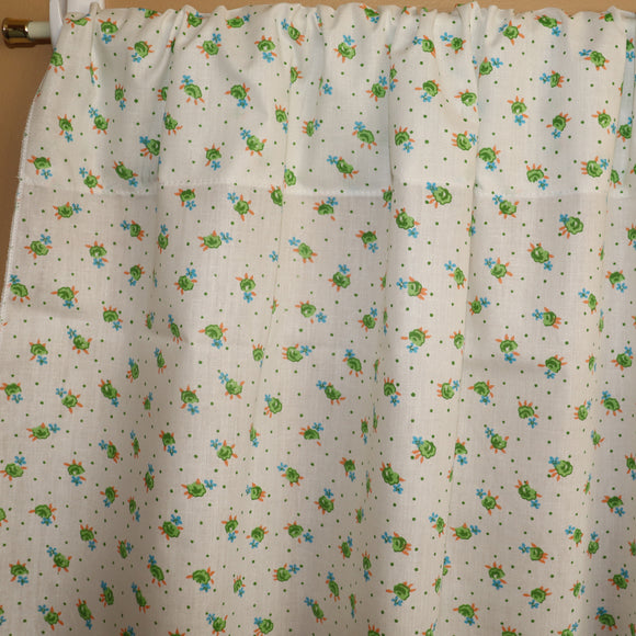 Cotton Curtain Floral Print 58 Inch Wide Tiny Flower Dots Green