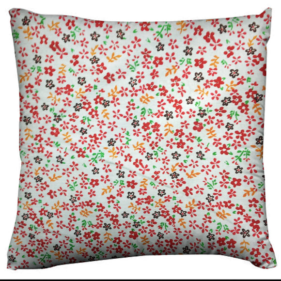Cotton Small Flower Print Floral Decorative Throw Pillow/Sham Cushion Cover Red on White