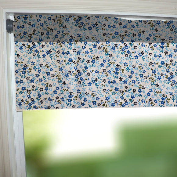 Cotton Window Valance Floral Print 58 Inch Wide Small Flowers Allover Blue on White