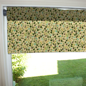Cotton Window Valance Floral Print 58 Inch Wide Small Flowers Allover Green on White