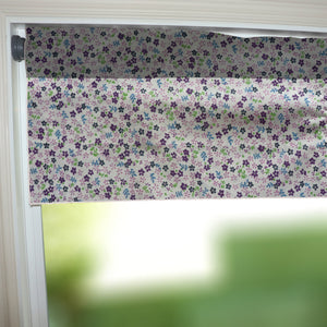 Cotton Window Valance Floral Print 58 Inch Wide Small Flowers Allover Purple on White