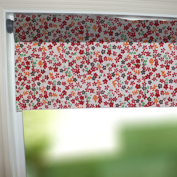 Cotton Window Valance Floral Print 58 Inch Wide Small Flowers Allover Red on White