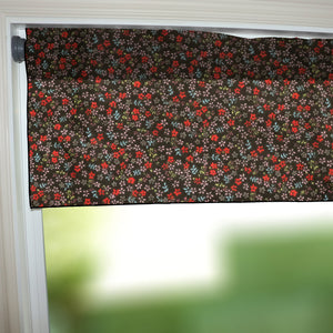 Cotton Window Valance Floral Print 58 Inch Wide Small Flowers Allover Black