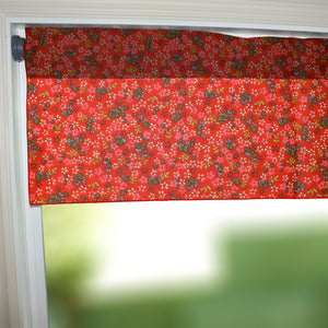 Cotton Window Valance Floral Print Small Flowers Allover 58 Inch Wide - Red