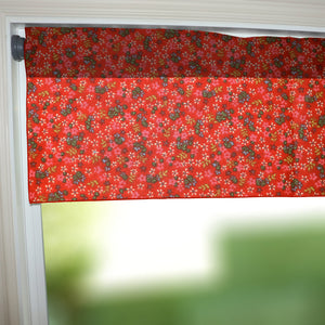Cotton Window Valance Floral Print 58 Inch Wide Small Flowers Allover Red