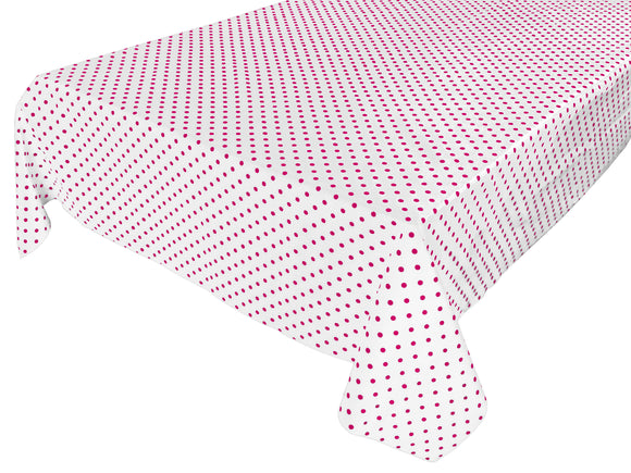 Cotton Tablecloth Polka Dots Print / Small Fuchsia Dots on White