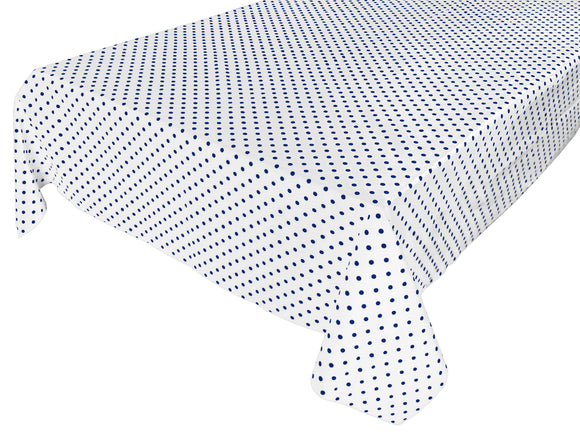 Cotton Tablecloth Polka Dots Print / Small Navy Dots on White