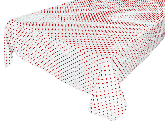 Cotton Tablecloth Polka Dots Print / Small Red Dots on White