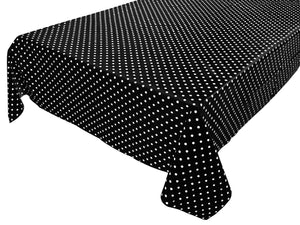 Cotton Tablecloth Polka Dots Print Small - White Dots on Black