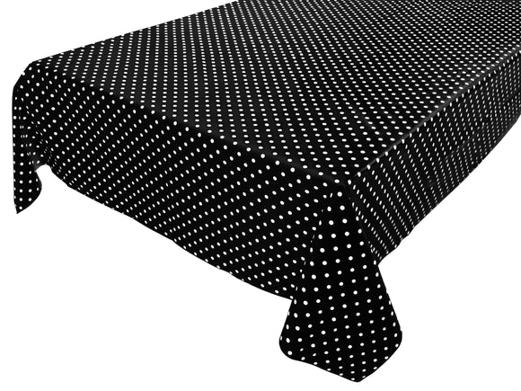 Cotton Tablecloth Polka Dots Print / Small White Dots on Black