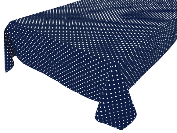 Cotton Tablecloth Polka Dots Print / Small White Dots on Navy