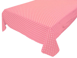 Cotton Tablecloth Polka Dots Print / Small White Dots on Pink