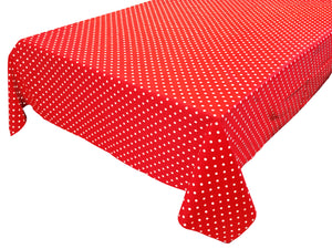 Cotton Tablecloth Polka Dots Print / Small White Dots on Red