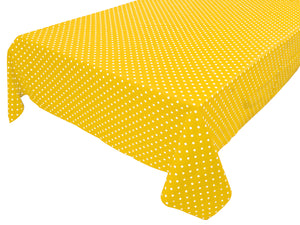 Cotton Tablecloth Polka Dots Print Small - White Dots on Yellow