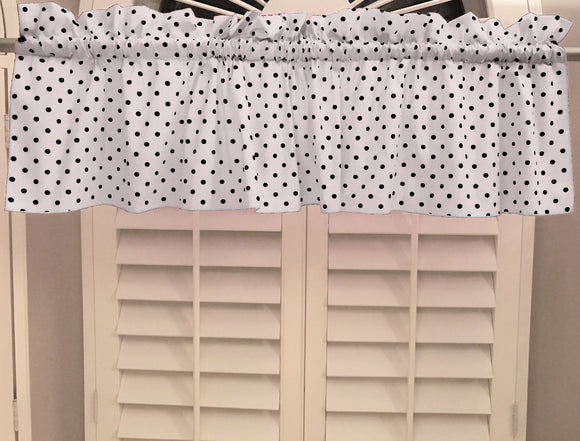 Cotton Window Valance Polka Dots Print 58 Inch Wide / Small Dots Black on White